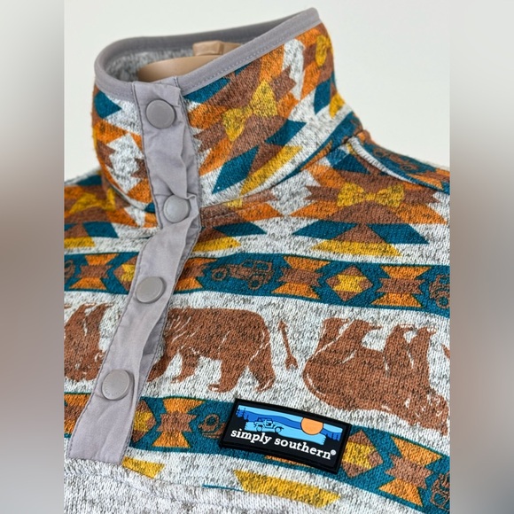 Simply Southern Tried & True Women's Sweater, Bear Jeep Aztec, Gray Size Small - Picture 2 of 15